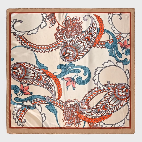 Women Casual Paisley Floral Print Satin Square Scarf Vintage Ethnic Headscarf Large Lightweight Shawl Hair Accessory