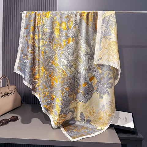 Elegante Sciarpa Quadrata In Raso Simil Raso Stampa Floreale Tropicale Grande Foulard Alla Moda Hijab Per Donna Leggero