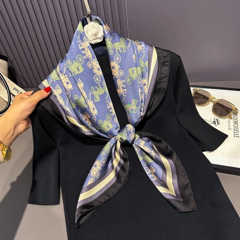 Grande Sciarpa Quadrata Stampa Carrozza Vintage Raso Poliestere Morbida Liscia Foulard Scialle Protezione Solare Per Donne