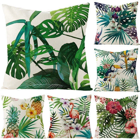 Federa Per Cuscino Tropicale Monstera Foglia Palma Floreale Fenicottero Decorativa Quadrata Poliestere Stile Nordico