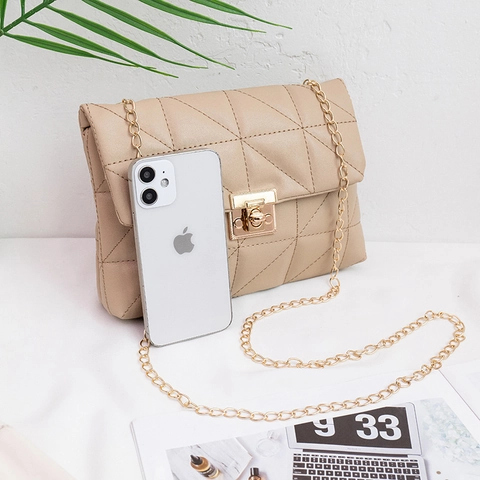 Borsa A Spalla Trapuntata Con Motivo A Diamante Pelle PU Catena Dorata Piccola Borsa A Tracolla Quadrata Moda