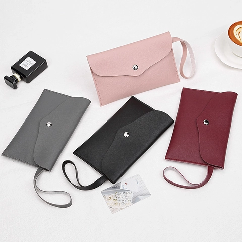 Women Minimalist PU Leather Envelope Clutch Bag Lychee Pattern Handbag With Wristlet Strap For Daily Office Party Jewelry