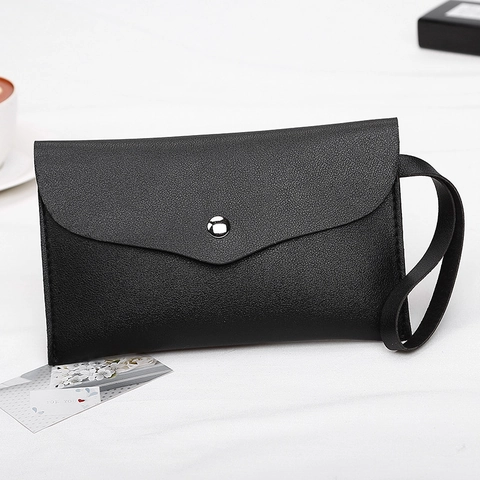 Women Minimalist PU Leather Envelope Clutch Bag Lychee Pattern Handbag With Wristlet Strap For Daily Office Party Jewelry