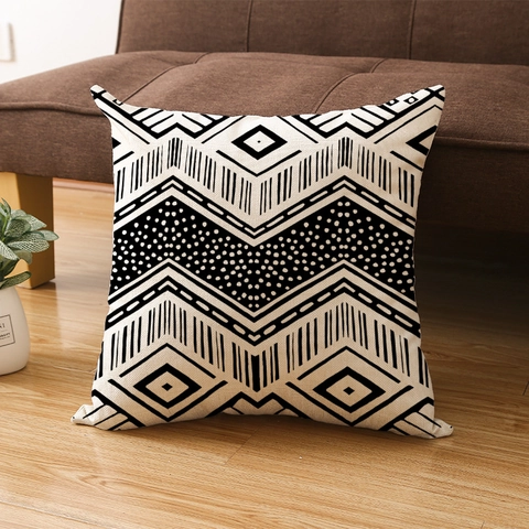 African Geometric Pattern Linen Pillowcase Black White Bohemian Tribal Cushion Cover For Sofa Living Room Home Decor