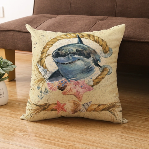 Kussenhoezen Zeedieren Oceaan Serie Polyester Linnen Textuur Nautisch Vintage Kussenslopen Voor Sofa Huis Decoratie