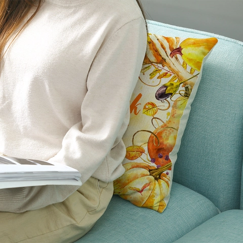 Thanksgiving Autumn Pumpkin Linen Throw Pillow Cover Harvest Sunflower Vintage Truck Decorative Cushion Case For Sofa Home Decor