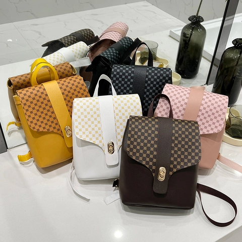 Mini Zaino Donna Pelle PU Motivo Stampato Retrò Chiusura A Girello Spallacci Regolabili Borsa Urbana Versatile Piccola