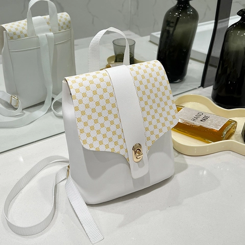 Mini Zaino Donna Pelle PU Motivo Stampato Retrò Chiusura A Girello Spallacci Regolabili Borsa Urbana Versatile Piccola