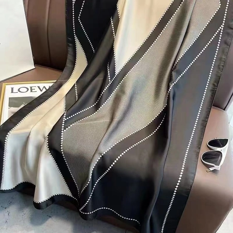 Elegant Long Satin Scarf Shawl Large Geometric Floral Print Lightweight Sunscreen Wrap For Women Travel Photography Accessory