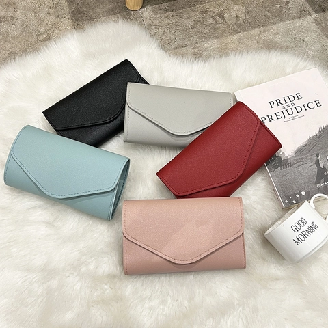 Faux Leather Long Wallet Women Multi Card Slot Passport Holder Envelope Clutch Bag Simple Elegant Solid Color