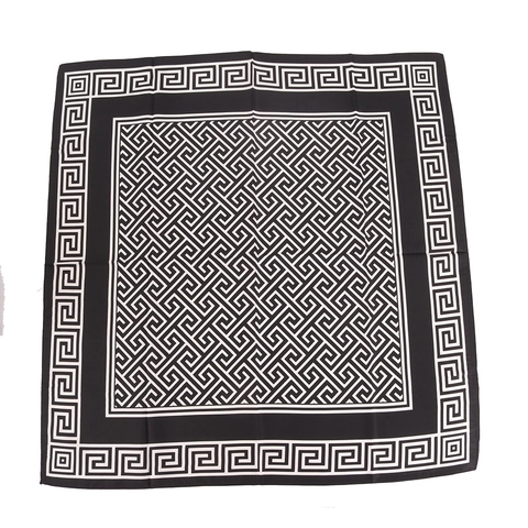 Geometric Greek Key Pattern Square Scarf Twill Satin Satiny Lightweight Hijab Headwrap Shawl Fashion Accessory For Women