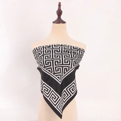 Elegante Foulard Quadrato Raso Stampa Geometrica Greca Sciarpa Da Collo Leggero Versatile Moda Per Donne