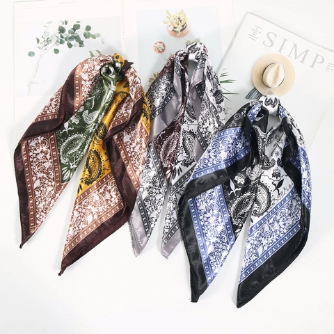 Square Scarf Faux Satin Satin Paisley Print Vintage Ethnic Neck Head Wrap For Women Elegant Fashion Accessory
