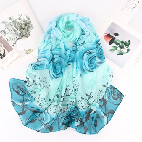 Sciarpa In Chiffon Con Stampa Floreale Elegante Motivo A Rose Scialle Lungo Leggero Protezione Solare Per Donna Accessorio