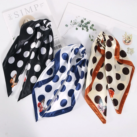 Women Square Scarf Satin Imitation Satin Polka Dot Butterfly Floral Print Vintage Retro Neck Head Hair Tie Office Decorative