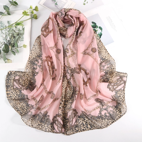 Sciarpa In Chiffon Da Donna Stampa Leopardata Motivo A Catena Scialle Protezione Solare Sottile Foulard Lungo Alla Moda
