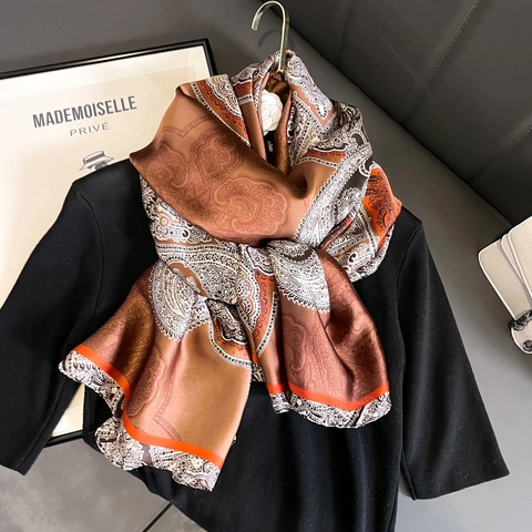 Vintage Paisley Print Schal Retro Satinnimitat Satin Stola Weicher Glänzender Hijab Damen Modisches Tuch