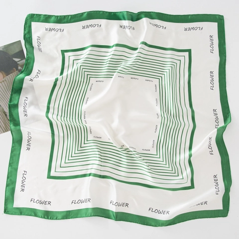 Women Elegant Square Scarf Faux Satin Striped Geometric Print Bandana Hair Neck Wrap Fashion Headscarf