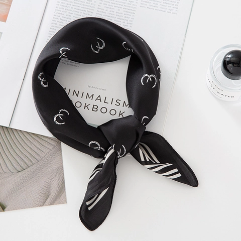 Square Scarf Women Faux Satin Satin Horseshoe Letter Print Striped Border Fashion Elegant Hair Neck Bag Accessory Minimalist