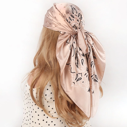 Vintage Paisley Punktmuster Satin Großes Viereckiges Tuch Für Damen Boho Bedrucktes Kopftuch Bandana Eleganter Seideneffekt Schal