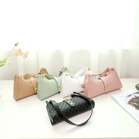 Women PU Leather Underarm Shoulder Bag Embossed Circles Pattern Gold Metal Lock Retro Chic Fashion Handbag For Daily
