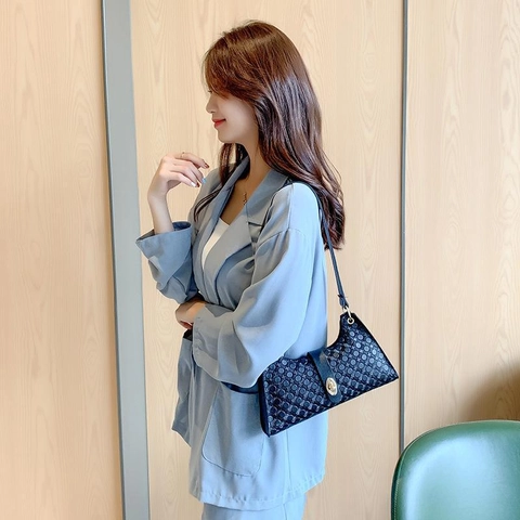 Women PU Leather Underarm Shoulder Bag Embossed Circles Pattern Gold Metal Lock Retro Chic Fashion Handbag For Daily