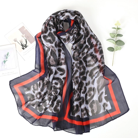 Sciarpa Stampa Leopardata Donna Moda Leggero Traspirante Protezione Solare Scialle Da Spiaggia Chiffon Accessorio
