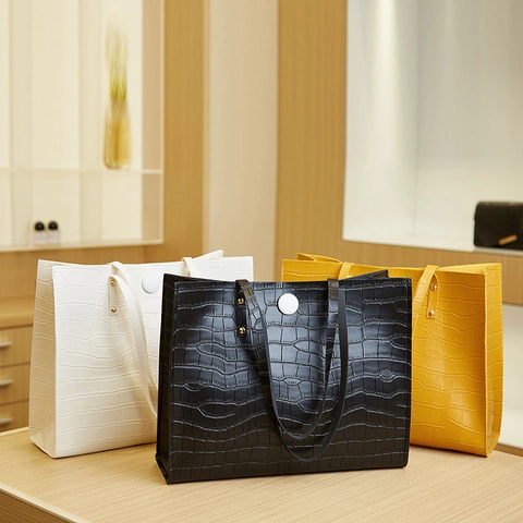 Borsa Tote Da Donna Grande Capacità Pelle PU Goffrata Coccodrillo Stampa Geometrica Borsa A Spalla Retro Casual Ufficio Borsa A Mano
