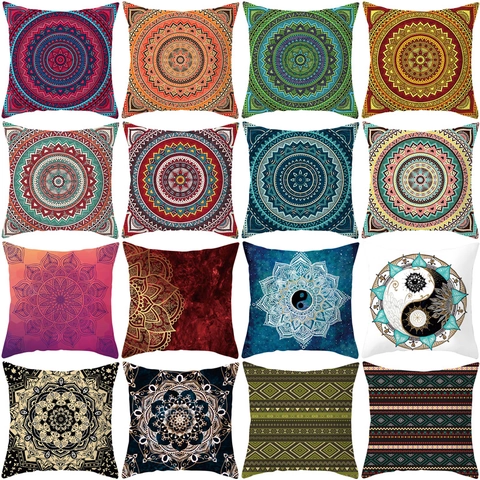 Mandala Bohemian Peach Skin Cushion Cover Square Decorative Ethnic Pattern Soft Pillow Case For Sofa Home Decor
