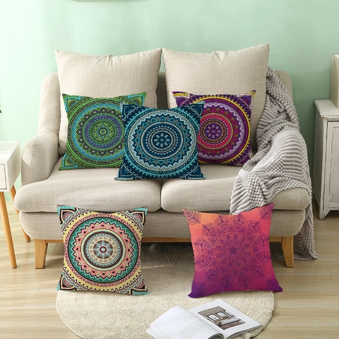 Mandala Bohemian Peach Skin Cushion Cover Square Decorative Ethnic Pattern Soft Pillow Case For Sofa Home Decor