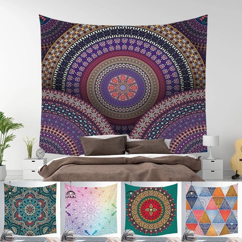 Mandala Wall Hanging Tapestry Polyester Bohemian Style Geometric Home Bedroom Living Room Decor Background Cloth