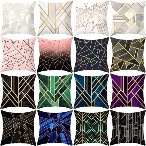Housse de Coussin Géométrique Moderne Ligne Dorée Peau de Pêche Taie d'Oreiller Décorative pour Canapé Bureau Maison Carrée