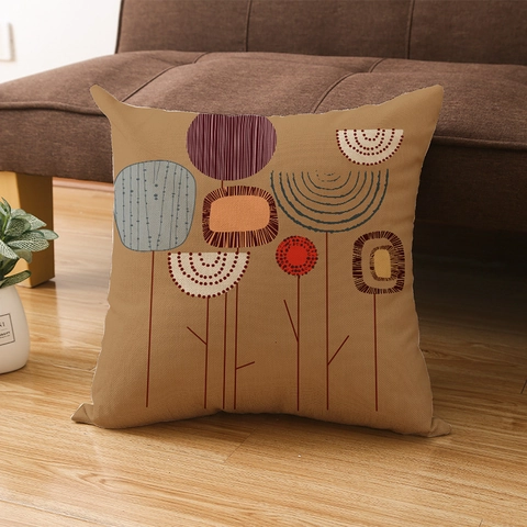 Abstrakt Geometrisch Floral Quadrat Kissenbezug Leinenoptik Dekorative Kissenhülle Sofa Wohnzimmer Nordisch Modern Stil