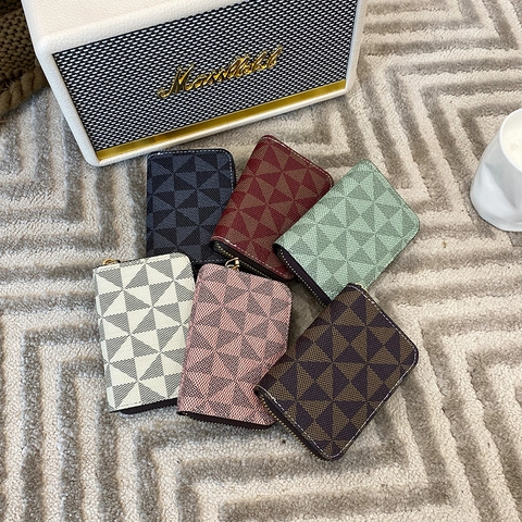 Porte-Cartes Anti RFID Cuir PU Accordéon Portefeuille Motif Géométrique Petit Porte-Monnaie Zippé Unisexe