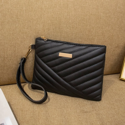 Bolso De Mano De Cuero PU Acolchado Para Mujer Pulsera De Moda Con Herrajes Dorados Cremallera Gran Capacidad