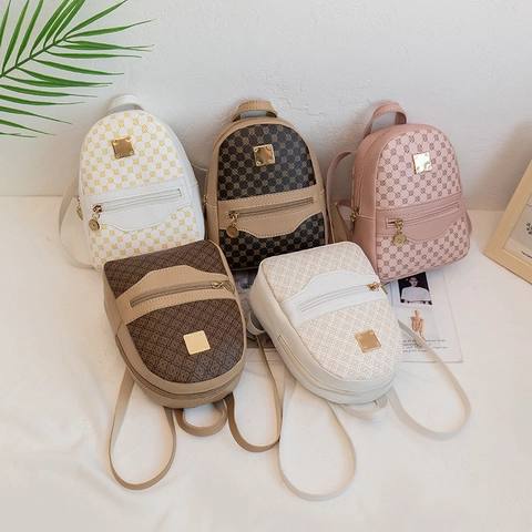 Mini Mochila Con Monograma Para Mujer Bolso Pequeño Para Teléfono De Cuero Sintético Moda Retro Color En Contraste