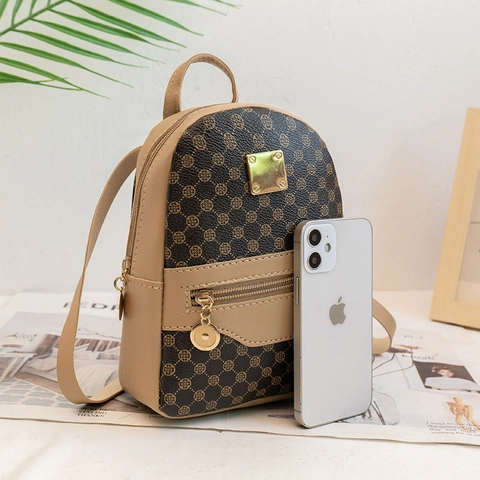 Mini Mochila Con Monograma Para Mujer Bolso Pequeño Para Teléfono De Cuero Sintético Moda Retro Color En Contraste