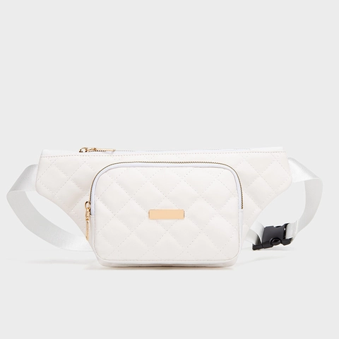 Riñonera De Cuero PU Acolchada Patrón De Rombos Correa Ajustable Bolso De Pecho Casual Mujeres Niñas
