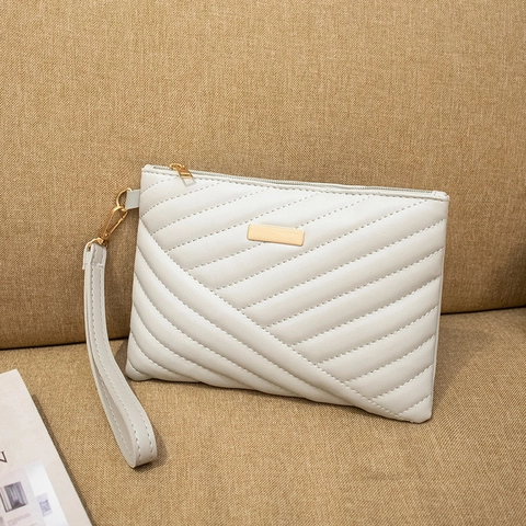 Bolso De Mano De Cuero PU Acolchado Para Mujer Pulsera De Moda Con Herrajes Dorados Cremallera Gran Capacidad