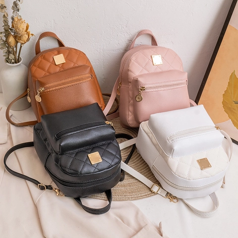 Mini Zaino Trapuntato Rombo Pelle PU Hardware Dorato Casuale Moda Piccolo Zainetto Per Donne Studentesse