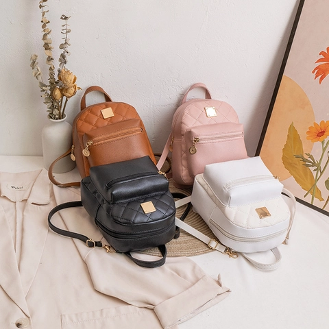 Mini Zaino In Pelle PU Motivo A Diamanti Trapuntati Zaino Alla Moda Donna Ragazze Stile Dolce Tasca Con Zip Spalline Regolabili
