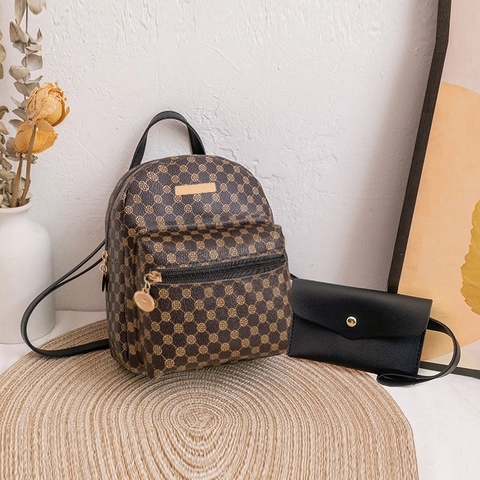 Dames Mini Rugzak En Tasje PU Leer Bedrukt Mode Kleine Schoudertas Trendy Reisdagrugzak Voor Meisjes