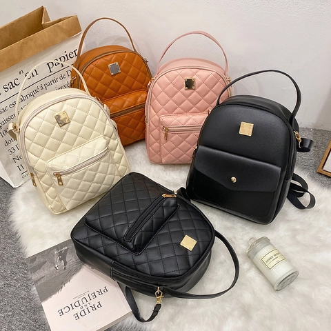 Mini Sac à Dos Femme Matelassé Cuir PU Mode Petit Sac à Bandoulière Pour Dames Décontracté Voyage École Avec Matériel Doré