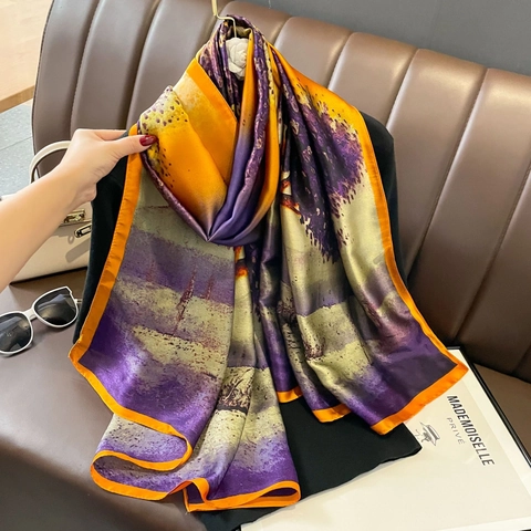 Scialle In Raso Di Raso Artificiale Con Stampa Floreale Leggero Sciarpa Protezione Solare Per Spiaggia Moda Elegante Donna