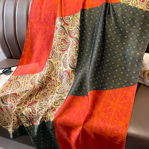 Sciarpa Scialle Con Stampa Patchwork Paisley Vintage Raso Raso Sintetica Etnico Protezione Solare Leggero Viaggio Donna