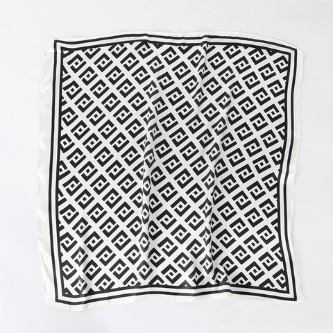 Sciarpa Quadrata Satin Tencel Raso Stampa Lettere Motivo Geometrico Moda Foulard Collo Testa Accessorio Decorativo