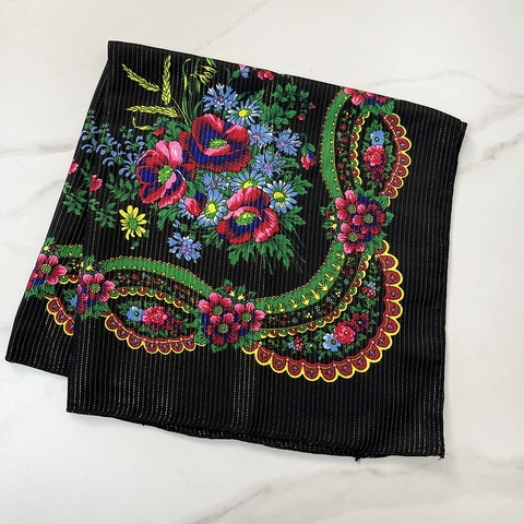 Russian Folk Style Paisley Floral Square Scarf With Metallic Thread Retro Bohemian Headscarf Bandana For Women Accessory