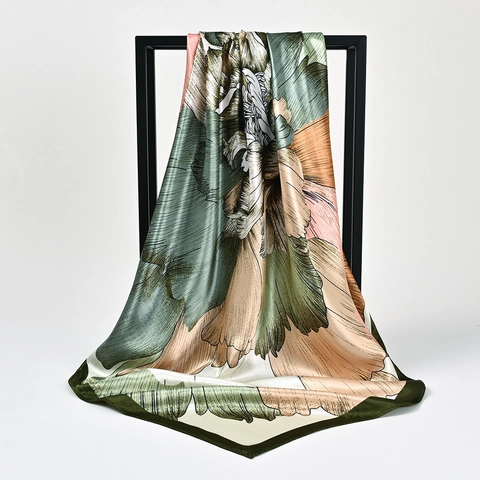 Foulard Carré Élégant À Imprimé Fleuri Satin Sensation Satin Bandana Style Français Vintage Enveloppement De Cheveux Pour Femmes