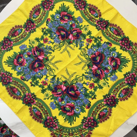 Russian Folk Style Paisley Floral Square Scarf With Metallic Thread Retro Bohemian Headscarf Bandana For Women Accessory