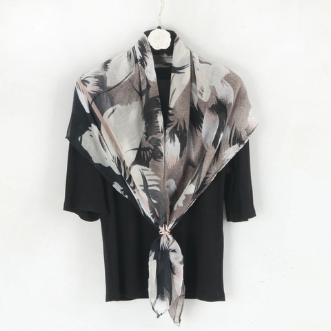 Viscose Voile Square Scarf Abstract Flower Print Lightweight Breathable Neck Wrap Fashion Accessory For Women